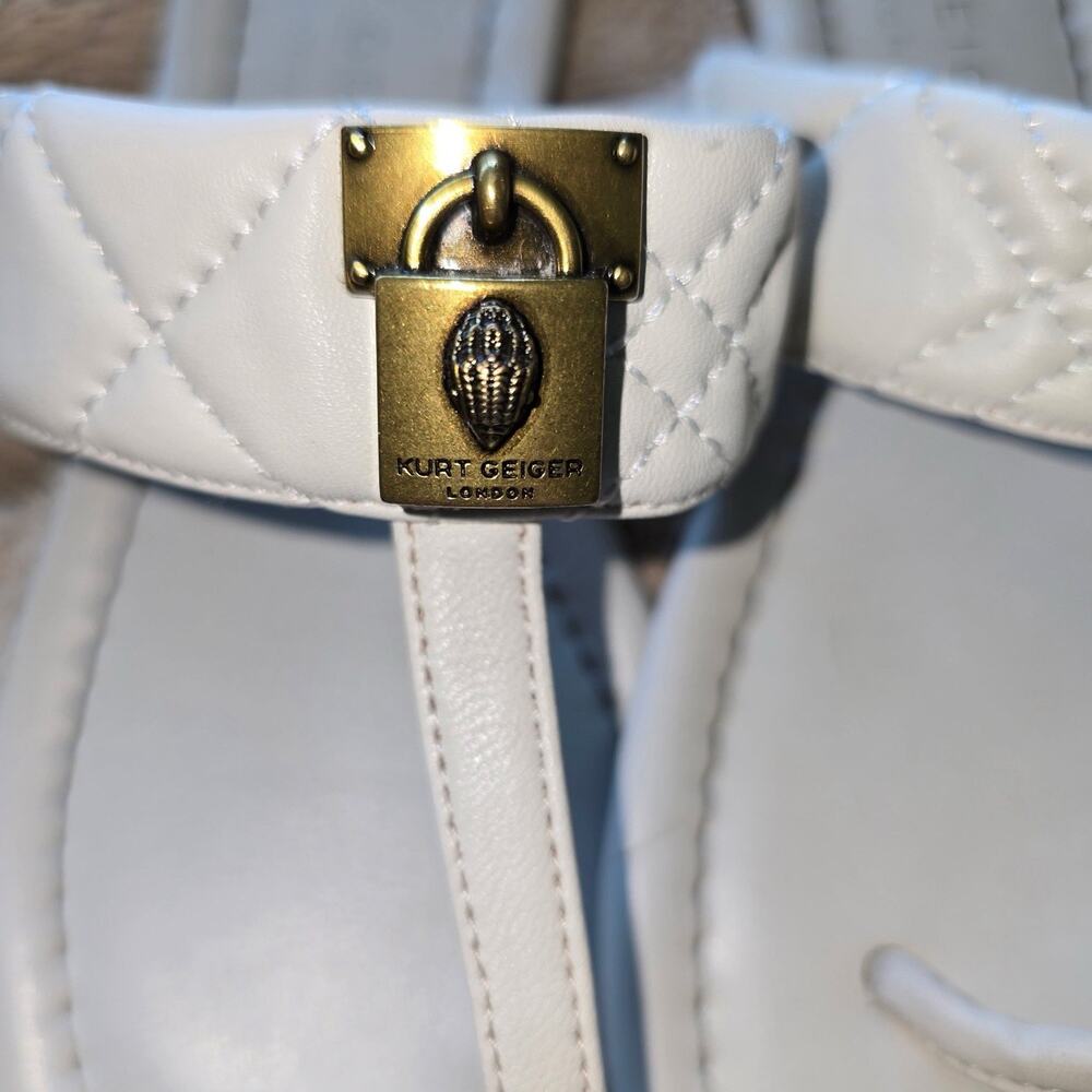 Womens Kurt Geiger Tan leather quilted sandal Padlock Lions head detail size 37 - Picture 2 of 7